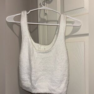 H&M white fuzzy cropped tank top